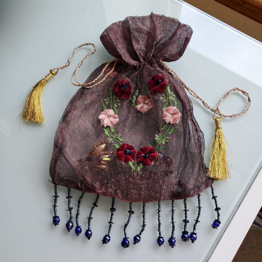 Vintage ALDIK Sheer Beaded  Bag of Crystal & Garnet Gemstone Jewelry Bundle